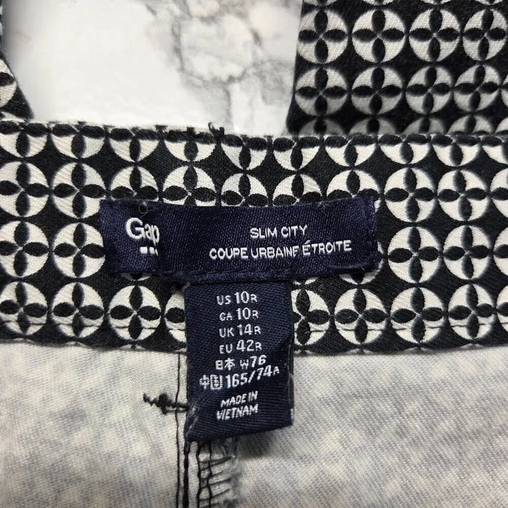 Gap Size 10R Slim City Black White Print Casual Ankle Straight Leg Pants - Picture 9 of 10